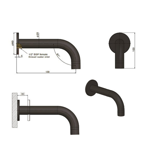 Meir Round Universal Round Curved Spout 130mm